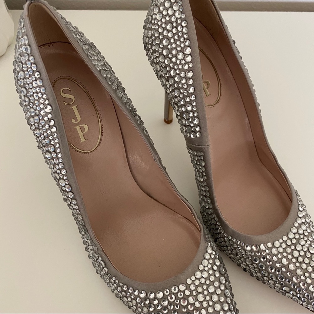 SJP by Sarah Jessica Parker Silver Crystal Embellished Pointed-Toe Heels - Picture 6 of 8